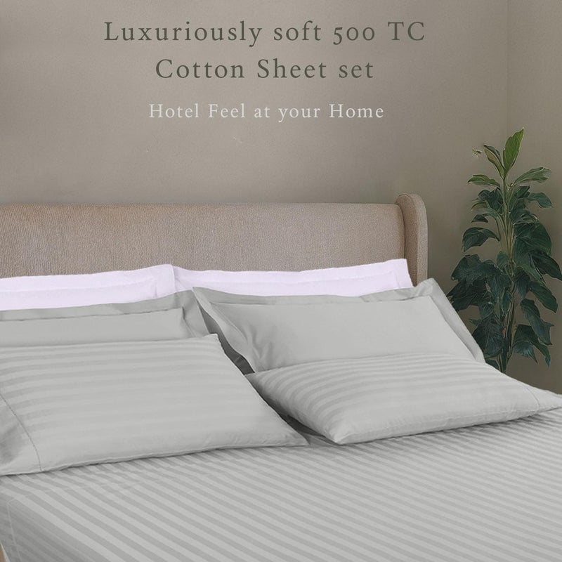 Threadmill 500 Thread Count Queen Size Damask Stripe, 4 Pc Luxury Cotton Bedding Set, Breathable Light Grey Sheets with 16" Elasticized Deep Pocket, 2 Pillowcases & Free Tote Bag - Image 2